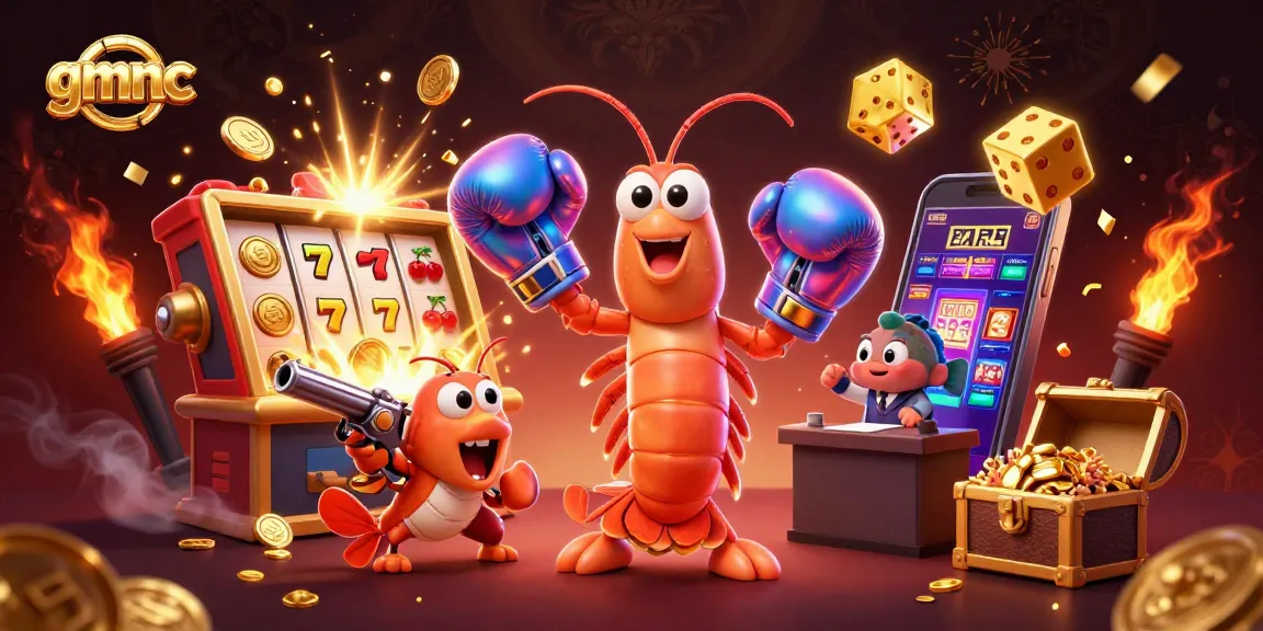 Spin to win at gmnc as the mantis shrimp and friends erupt with jackpots in this vibrant casino illustration.