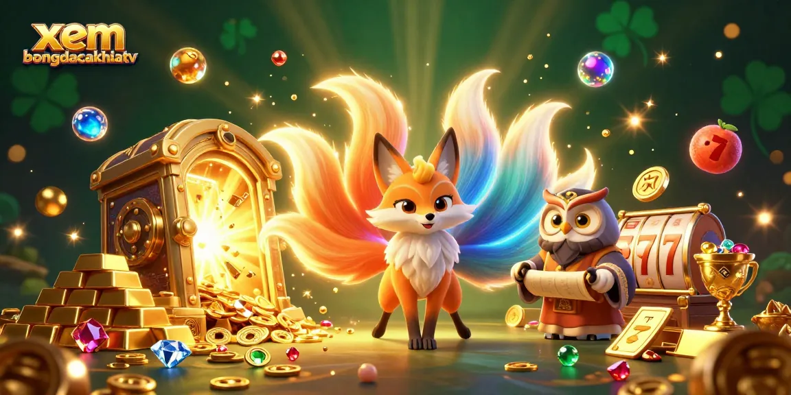 Experience xem bongdacakhiatv with an enchanting 3D scene featuring colorful characters and vibrant gambling elements.